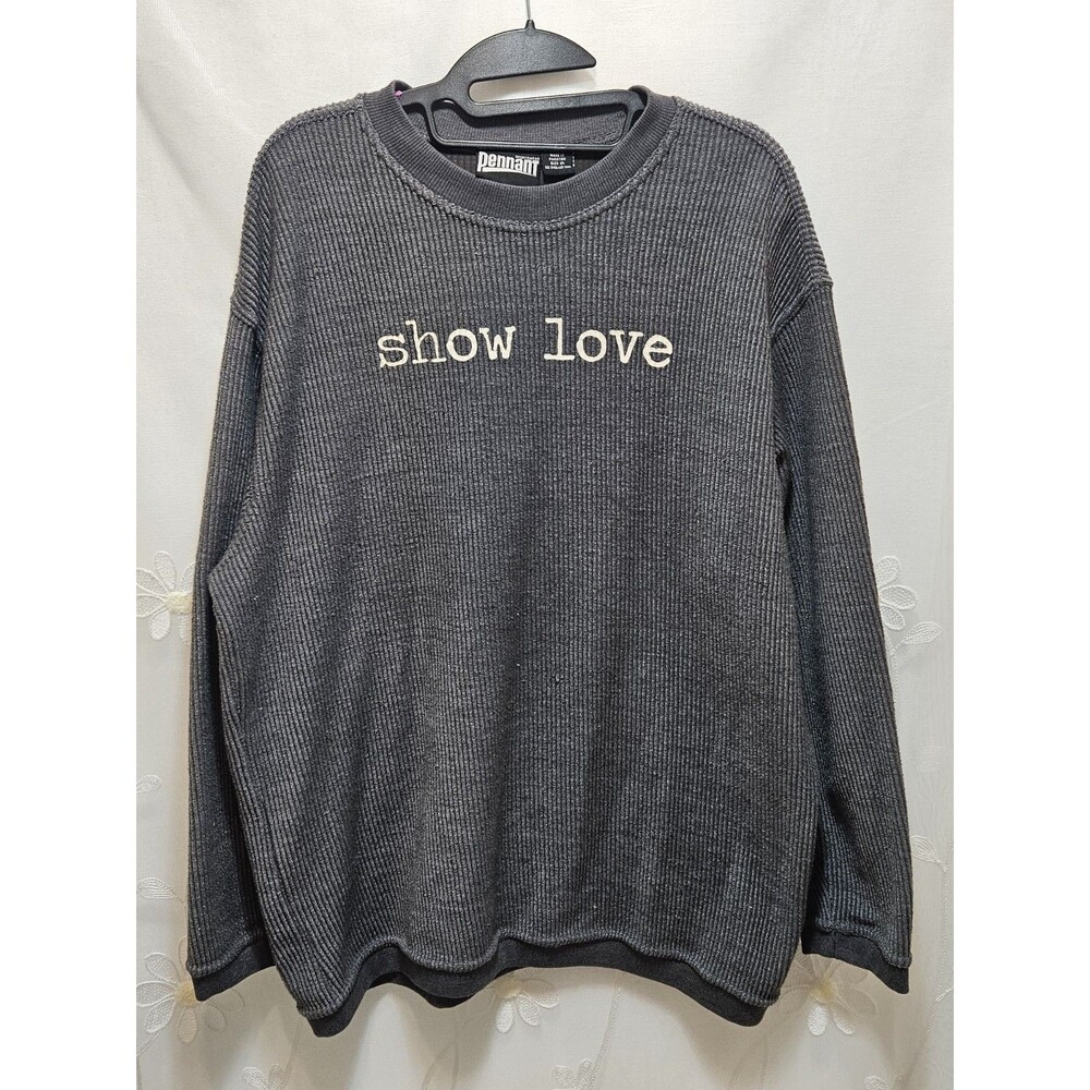 Pennant Sportswear Womens Gray XL Sweater Ribbed Show Love Crewneck Cozy Vibrant